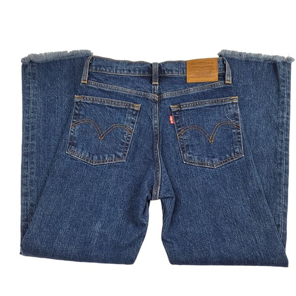 Levis Premium Womens 24 x 25 Blue Jeans Wedgie Straight Big E Raw Hem Button Fly - Picture 9 of 12